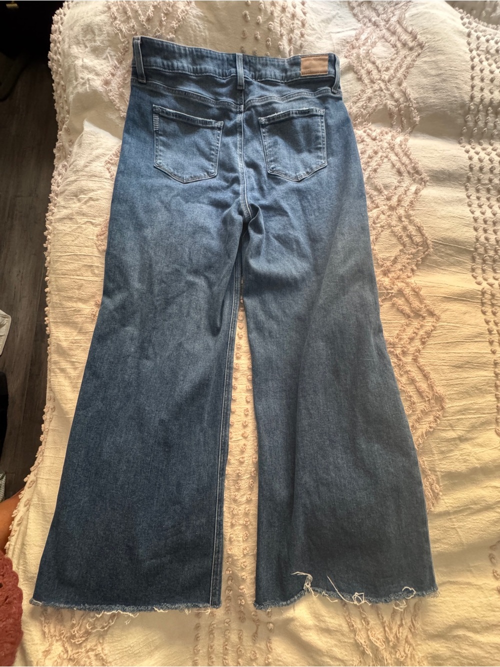PAIGE Blue High-Rise Wide-Leg Jeans with Raw Hem
